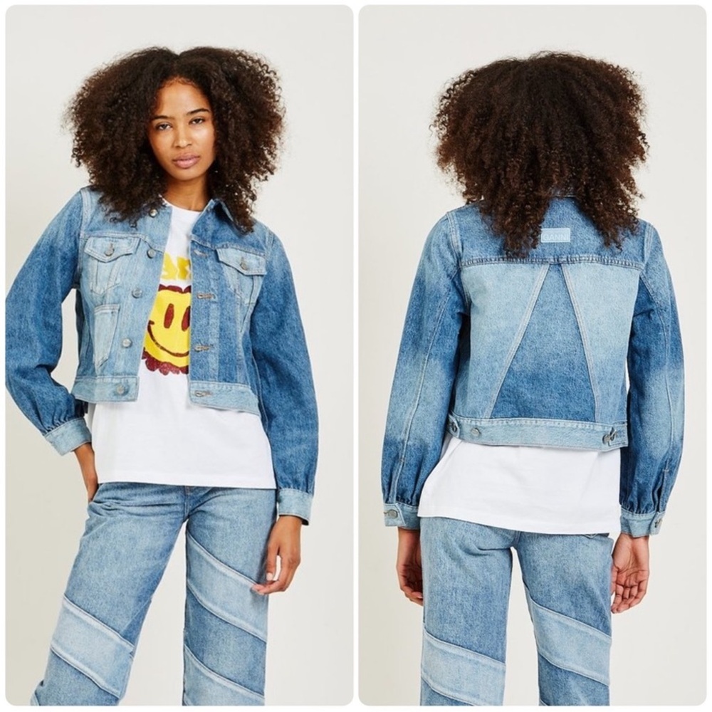 Ganni Two Tone Denim Jacket Blue Size FR 40 US Large